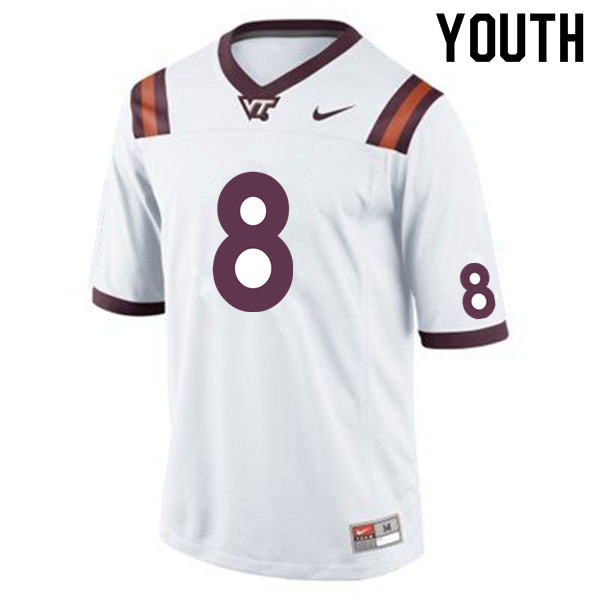 Youth #8 Emmanuel Belmar Virginia Tech Hokies College Football Jerseys Sale-White - Click Image to Close